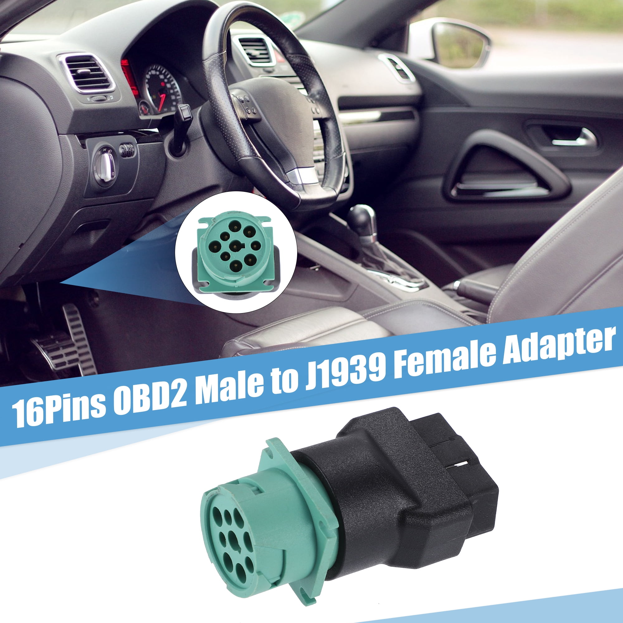 Unique Bargains 16Pin OBD Male to 9Pin J1939 Female Adapter Diagnostic Connector