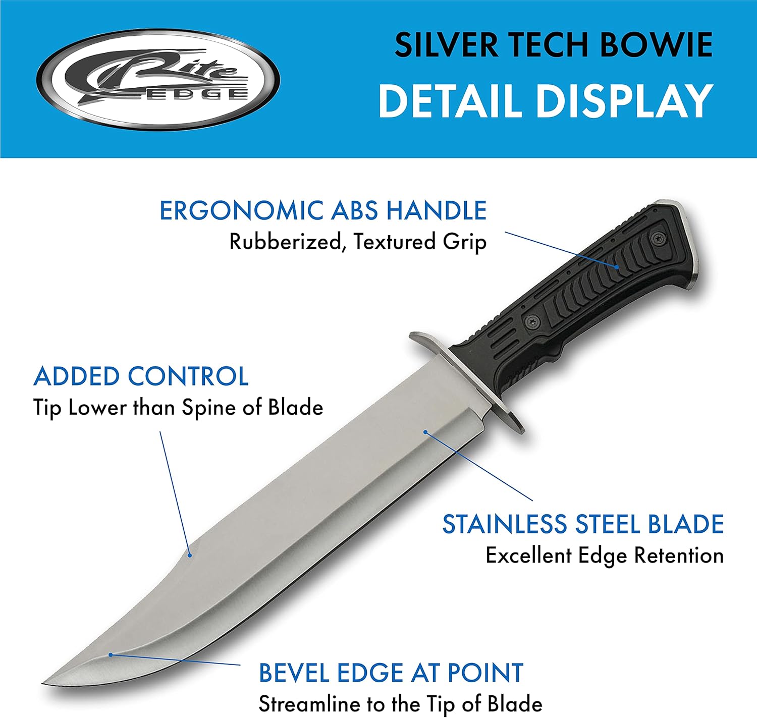 SZCO 15" Fixed Blade Bowie Knife with Silver Clip-Point Blade, Handle & Nylon Sheath Outdoor Hunting & Camping Knife