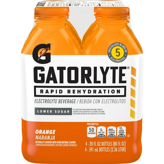 Gatorade Gatorlyte Orange Sports Drink with Electrolytes Beverage, 20 fl oz, 4 Pack Bottles. Rapid Rehydration