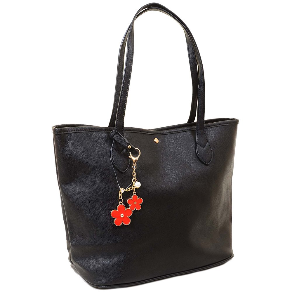 Fourever Funky Womens Black Faux Leather Large Tote Bag Handbag Purse