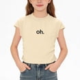 thumbnail image 2 of OGLCCG Girl's Cute Summer T Shirt Letter Printed Crew Neck Side Ruched Fitted Short Sleeve Crop Tee Top Lightweight Cotton Tshirts 1-12 Years, 2 of 7
