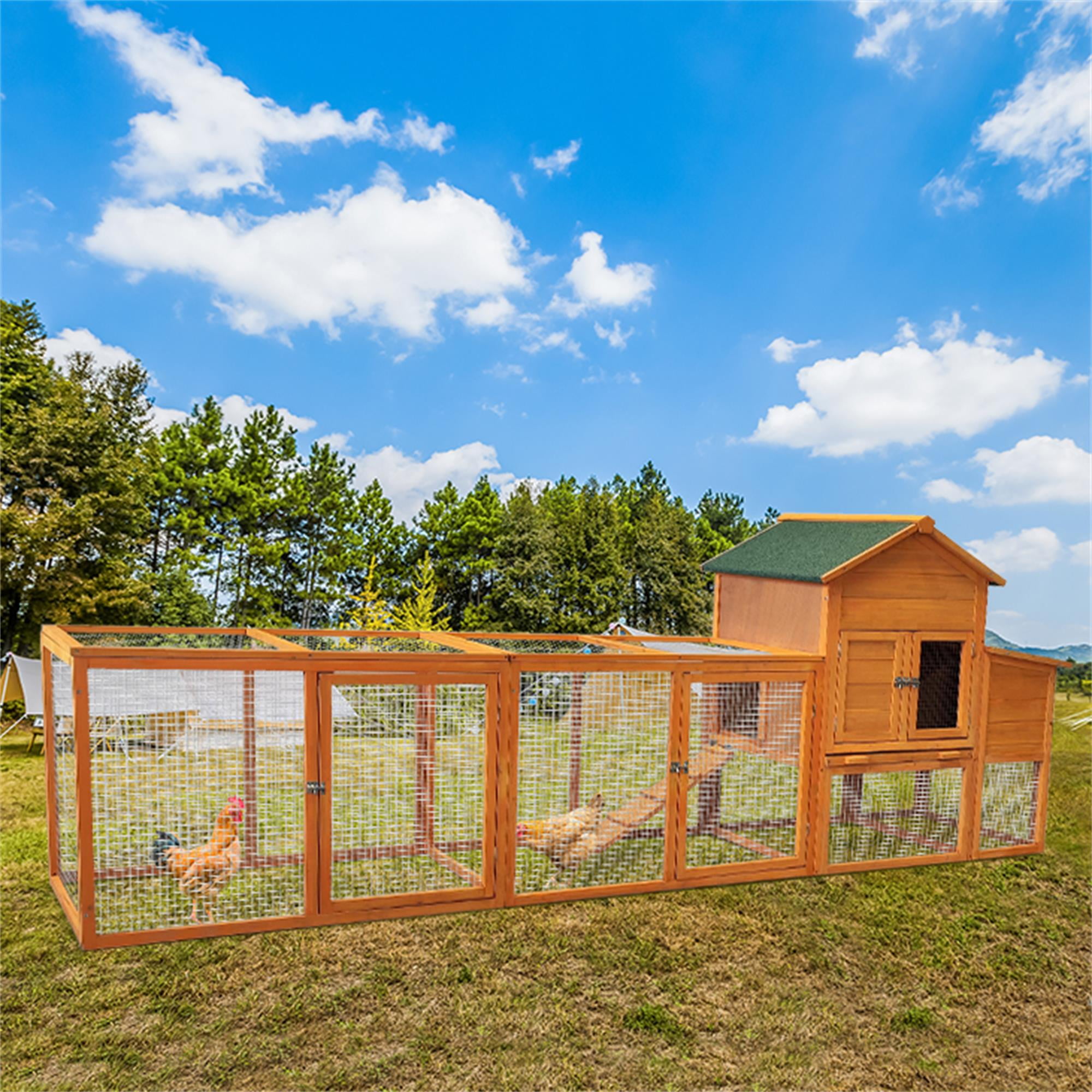 Pefilos 122" Large Rabbit Hutch Outdoor Wood Chicken Coop, Hen House with Nest Box, Wire Fence Poultry Cage, Orange Pefilos 122" Large Rabbit Hutch Outdoor Wood Chicken Coop, Hen House with Nest Box, Wire Fence Poultry Cage, Orange