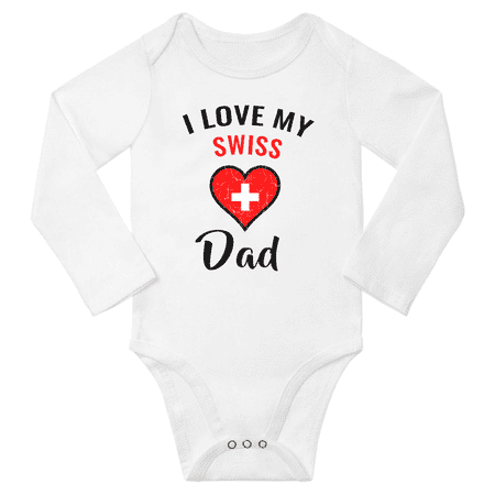 

I Love My Swiss Dad Baby Long Slevve Bodysuits (White 18-24 Months)