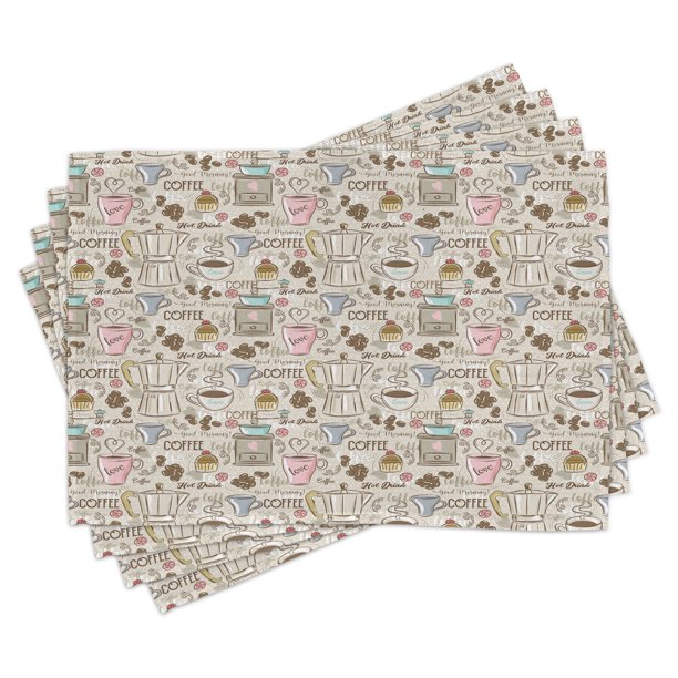 Modern Placemats Set of 4 Coffee Time Vintage Espresso Machine Cupcakes