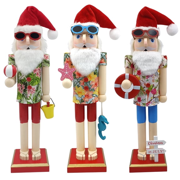 HUONA 3Pcs Christmas Nutcracker Decorations Wooden Santa Figure Ornaments Party Decorations Beach Style Puppet Ornament Type 8