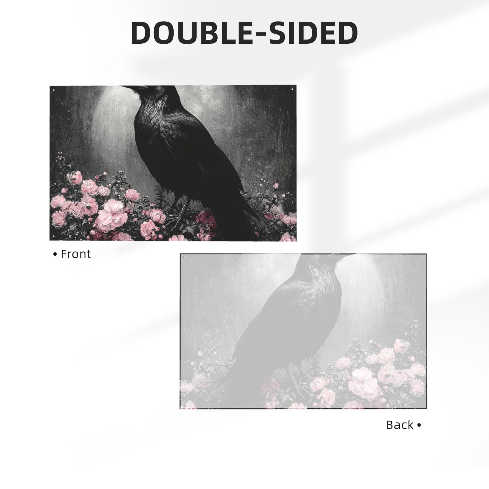 Crow Raven Flowers Full Moon Black Four Hole Decorated Banner Flag for Garden Yard Home Decoration Indoor Outdoor 4x6 Ft