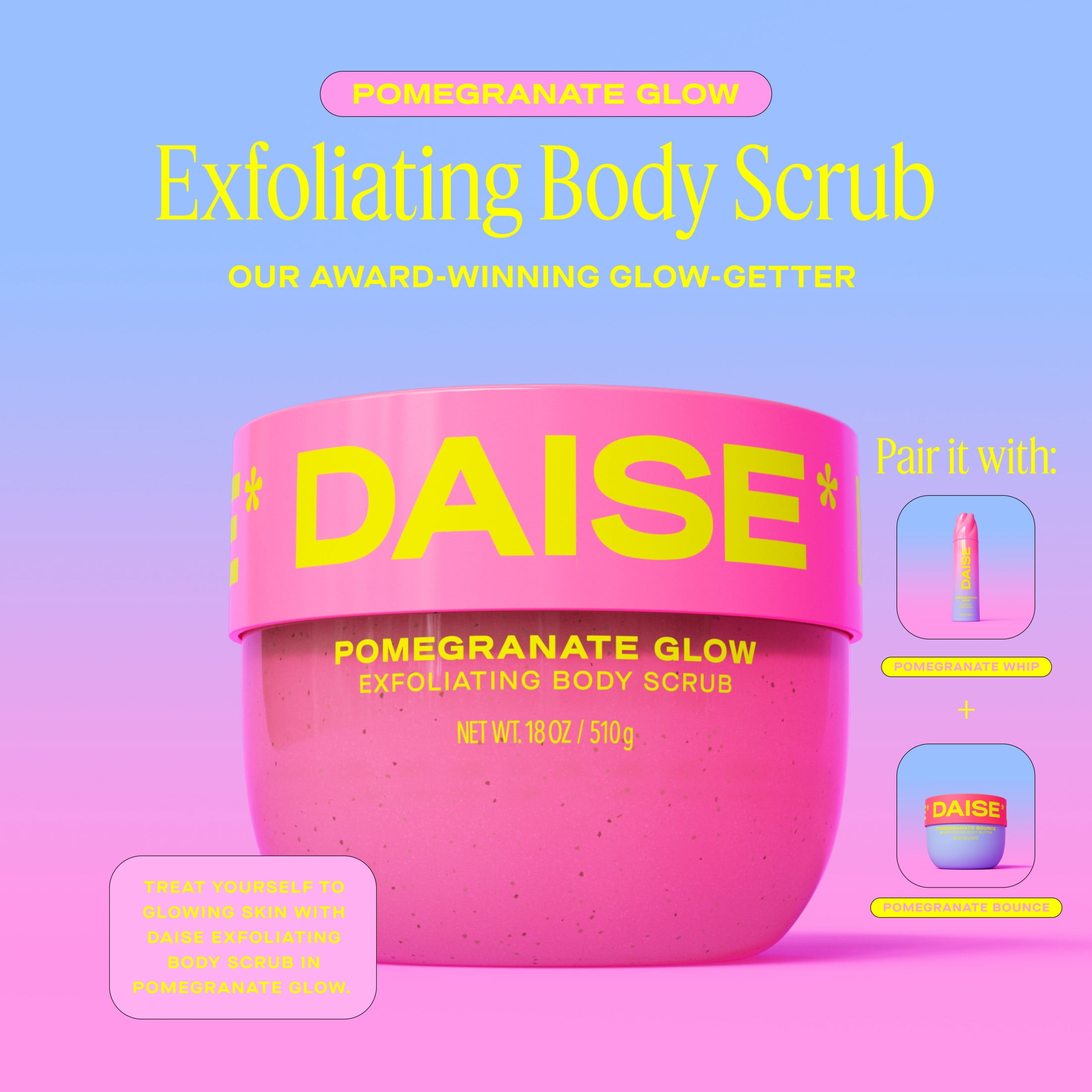DAISE Exfoliating Body Scrub in Pomegranate Glow, For Soft Glowing Skin, 510 g
