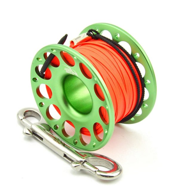 Keep Diving Aluminium Spool Reel Polyester Rope Hanging Rotatable Reels Freediving Underwater Accessories with Double End Hook Gold 30m