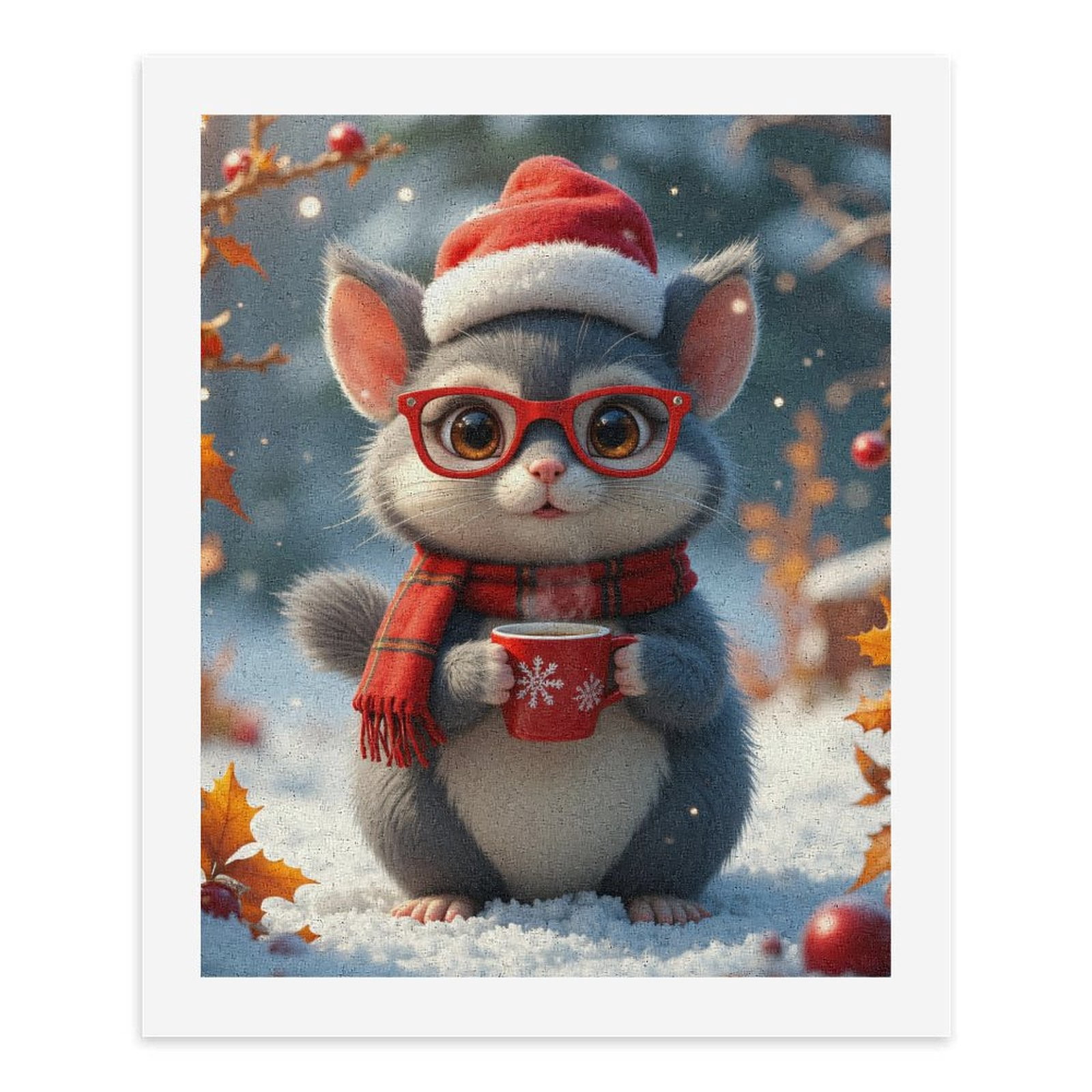 Paint by Numbers Kit for Adults, Cute Festive Winter Critter Cozy Cup Paint by Numbers, Easy Paint by Numbers Kit for Adults Beginner, DIY Adult Paint by Number Kits on Canvas, Home Decor