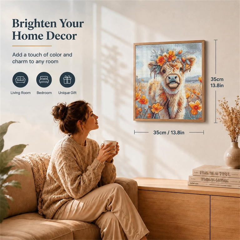 5D Diamond Painting Kit, Highland Cow, 13.8x13.8in photo 5