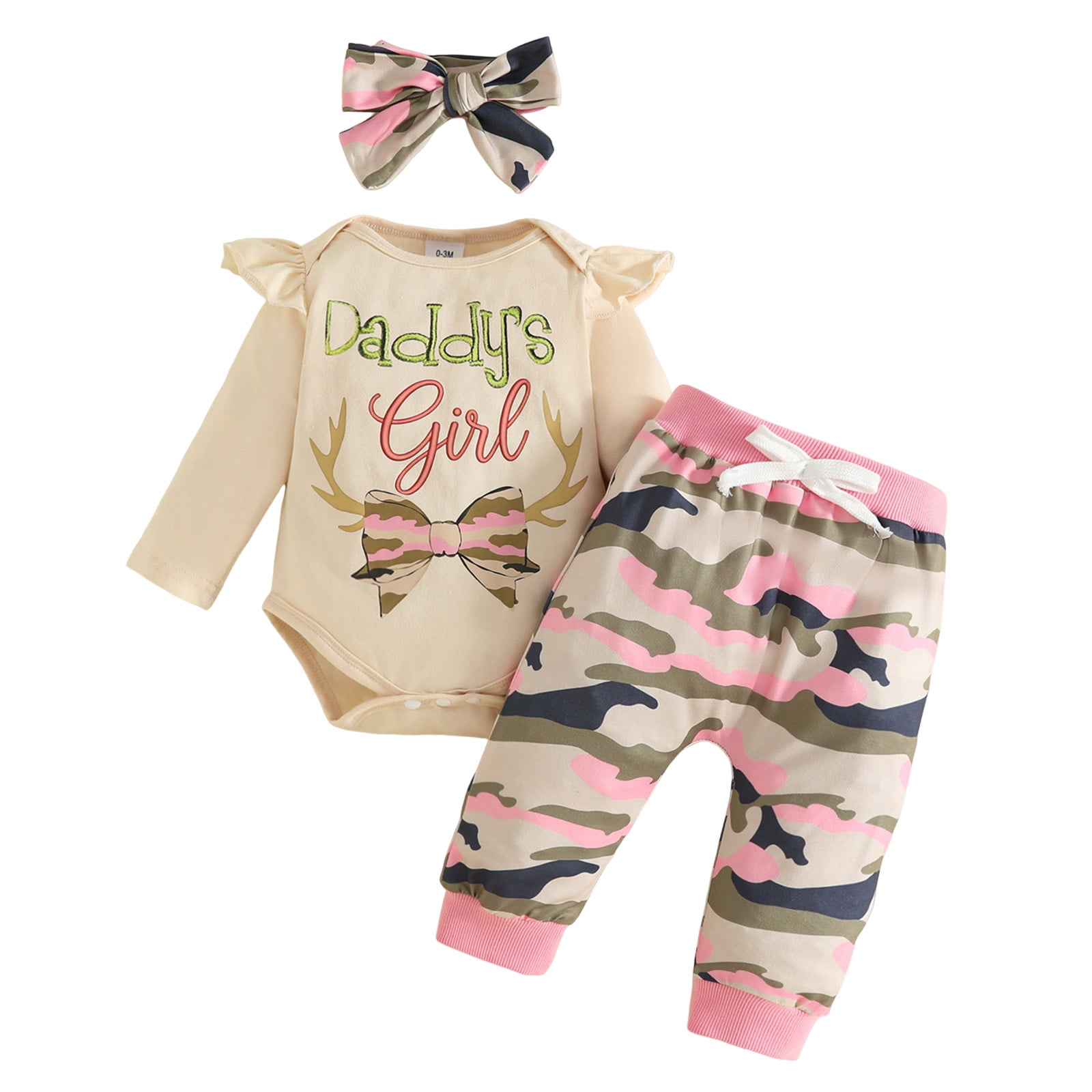 BAOAOER Baby Girl Deer Hunting Fall Clothes Daddy's Girl Bodysuit Camouflage Jogger Pants Cute Newborn Coming Home Outfit Cute Baby Girl Outfits Size 0-6 Months