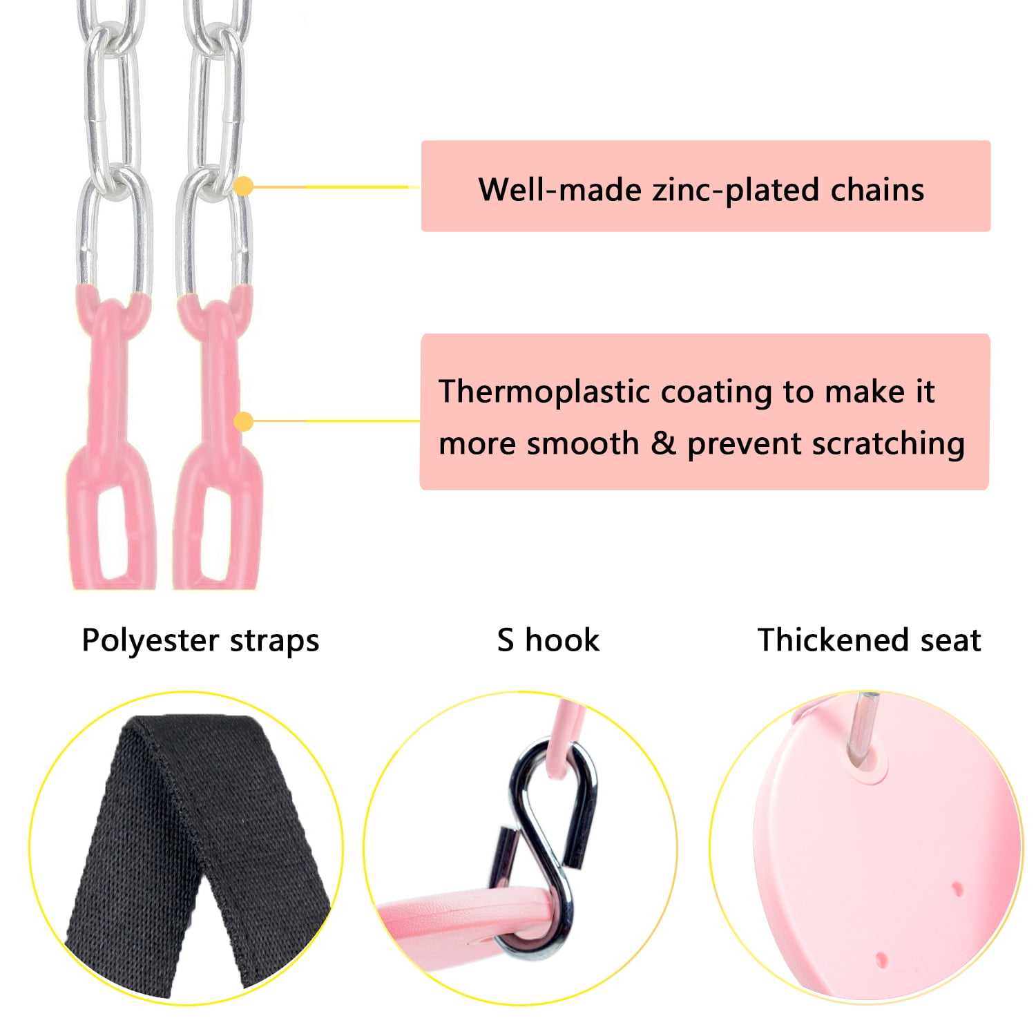 KINSPORY Toddler & Child Swing Seat, Heavy-Duty High Back Fully Assembled, Iron Chain Eva Swing for Indoor/Outdoor, Hanging Tree Straps（Pink）