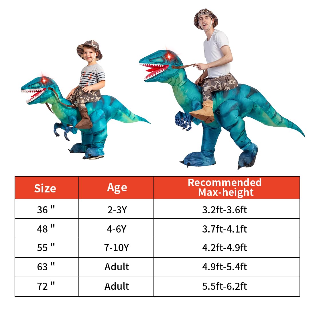 GOOSH Inflatable Dinosaur Costume for Kids, 55-Inch photo 3