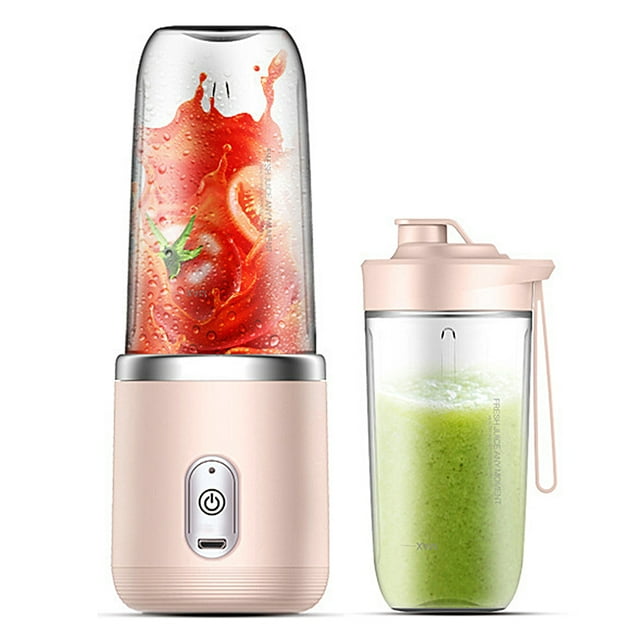 Exprimidor Mini batidora 40W Licuadora de jugo mini licuadora rápida portátil taza tamaño personal recargable USB Doble taza Rosa