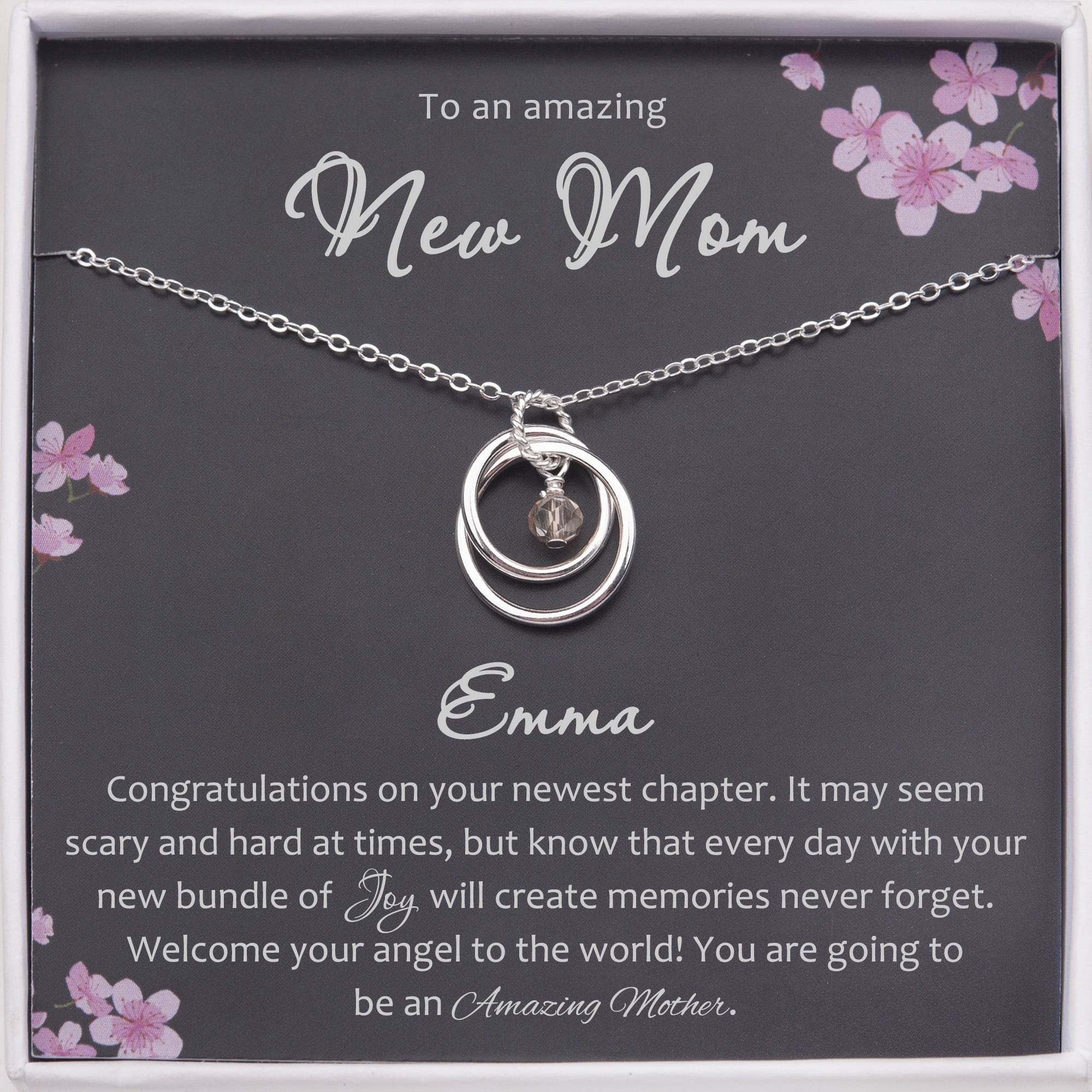 Anavia New Mom Necklace Gift Card，Baby Shower Gift, 925 Sterling Silver Necklace Gifts for a Mom to Be -[Custom Card]