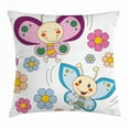 thumbnail image 1 of Nursery Throw Pillow Cushion Cover, Lilac and Blue Baby Kid Butterflies Flying Between Spring Flowers Cheerful Nature, Decorative Square Accent Pillow Case, 16 X 16 Inches, Multicolor, by Ambesonne, 1 of 2