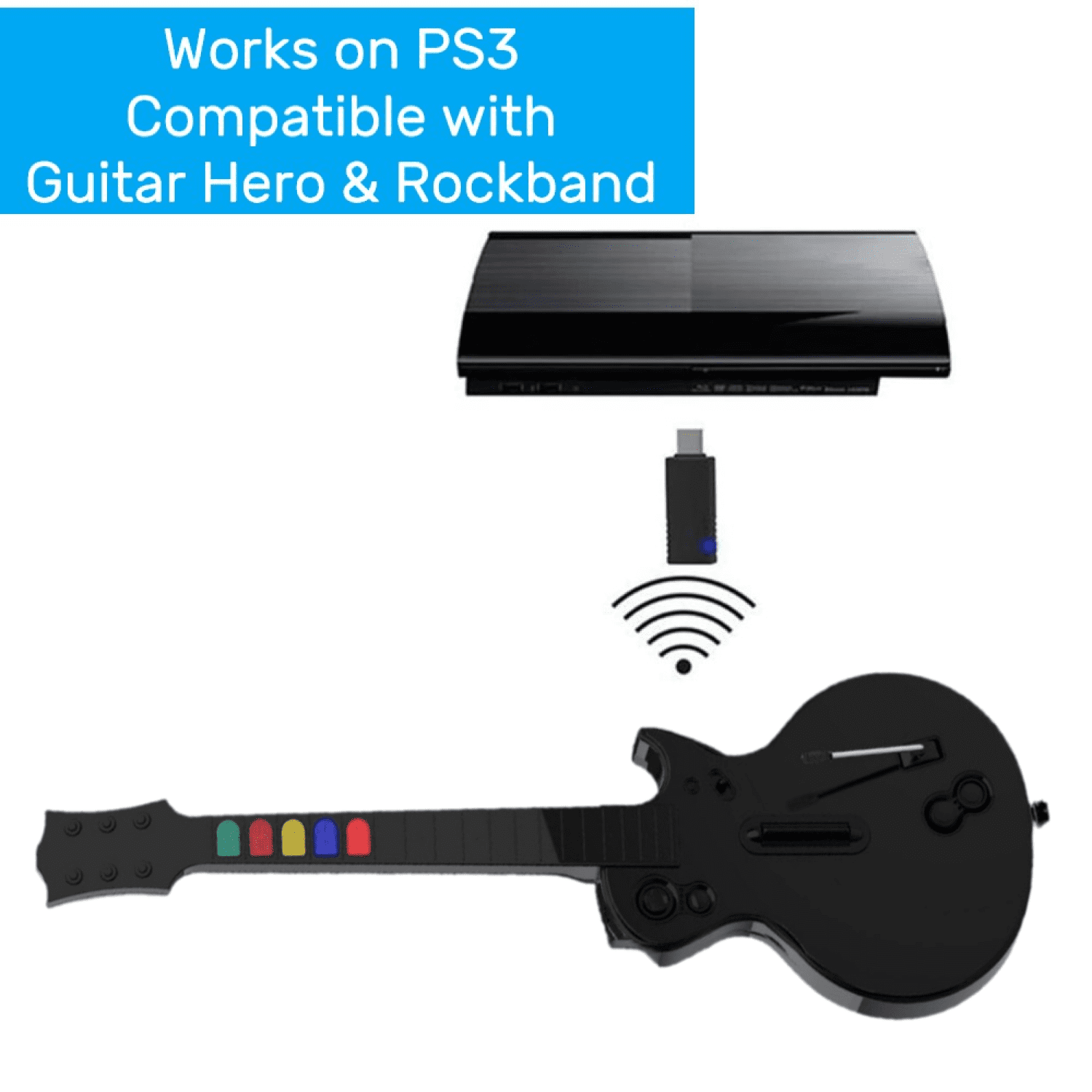 Wireless Guitar Controller with USB Dongle for PS3 & PC