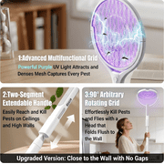 FIIOEOY Rotating Head Electric Fly Swatter Racket 3500V Rechargeable Bug Zapper Racket Bug Zapper Indoor Fly Zapper Mosquito Zapper Flies Killer for Indoors, with a Telescopic Extension
