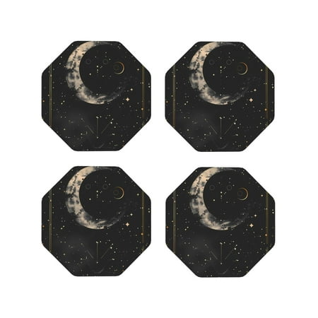 

Fuzoiu Abstract Starry Sky Moon Print Leather Coasters Set Drink Coasters Set of 4 for Tabletop Protection Durable PVC Coasters Home Décor and Housewarming Gift-Octagon