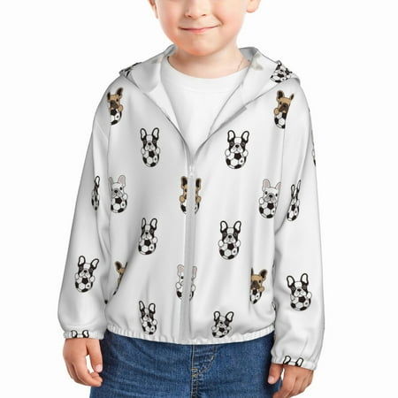 

Sun Hoodie for Kids Cute French Bulldog Football Long Sleeve Swim Fishing Shirts Sun Protection Zip Up Jacket Clothing Athletic Hoodie