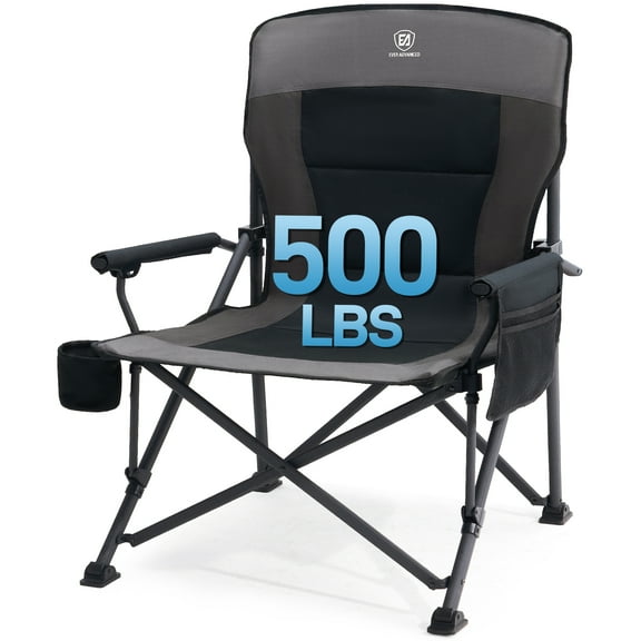 EVER ADVANCED High Back Oversized Camping Chair, 500lbs Capacity Heavy Duty Folding Chair for Adults, Portable Collapsible Lawn Chair with Side Pockets, Black