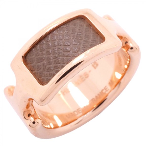 Pre-Owned Hermes Olympe PM Ring, GP Plated Leather, Brown Pink Gold, Size 14.5 (Women's)
