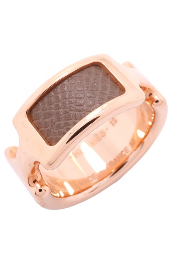 Pre-Owned Hermes Olympe PM Ring, GP Plated Leather, Brown Pink Gold, Size 14.5 (Women's)