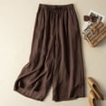 thumbnail image 5 of Likimi Linen Pants For Women Wide Leg Elastic Waist Summer Loose Fit Solid Color Fashionable Trousers Coffee Size L, 5 of 5