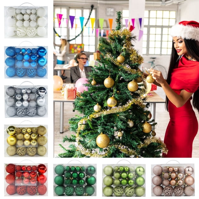 Xihbxyly 50 Bolas Navideñas, Surtido Único de Diseños Brillantes y Mate, Plástico Duradero, Decoración Navideña Versátil, Ideal para Fiestas En El Árbol de Navidad, Fáciles de Colgar, Tamaño 3/4/6 Cm