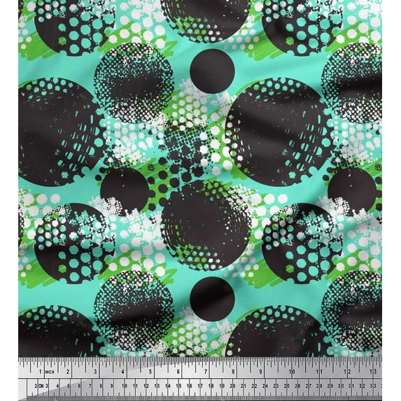 Soimoi Polyester Crepe Fabric Brush Stroke & Dots Abstract Print Fabric by The Yard 52 Inch Wide
