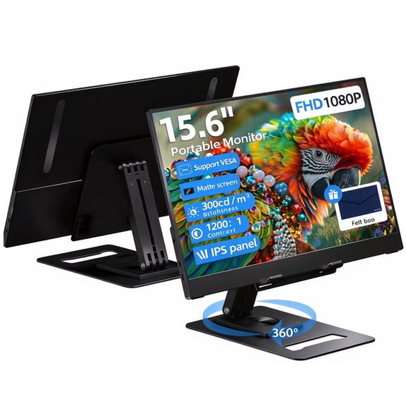 Restored INGNOK YN02D- 15.6" FHD (1920x1080), IPS, Portable Monitor, USB-C, Black