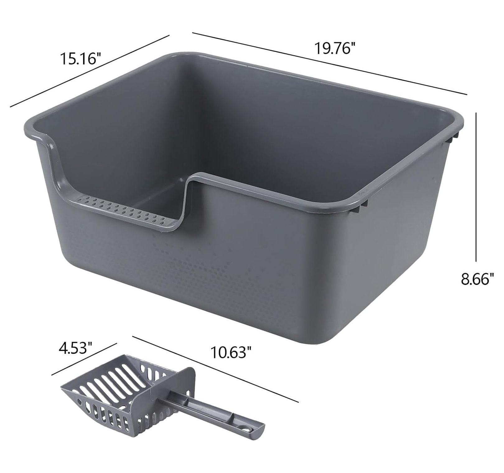 Cat Litter Boxes 4-Pack, Large High-Sided Litter Pan, Grey - Open Top Cat Toilet Tray, Easy Entry for Older Cats, Durable Plastic, 19.6 x 15.2 x 8.7 Inch