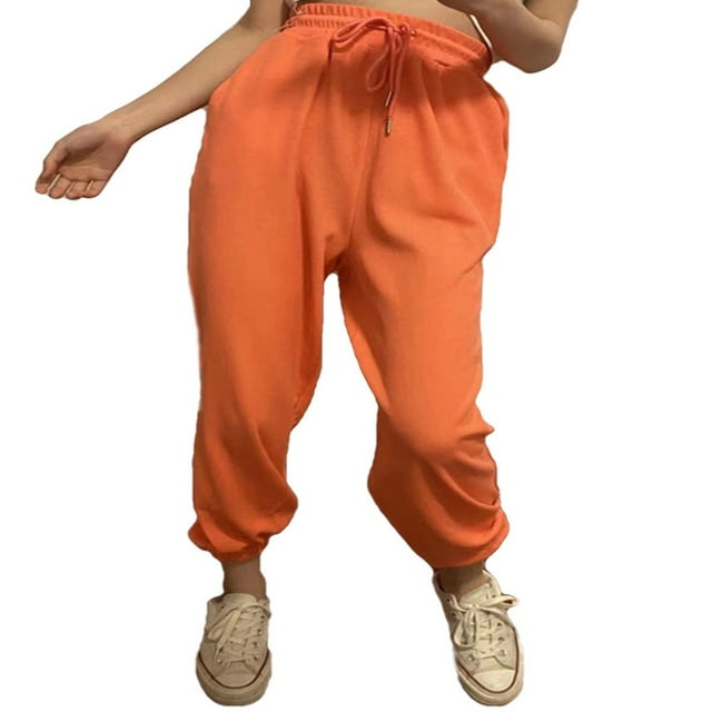 PENGXIANG Female Trousers Elastic High Waist Sweatpants Ankle Banded Pants