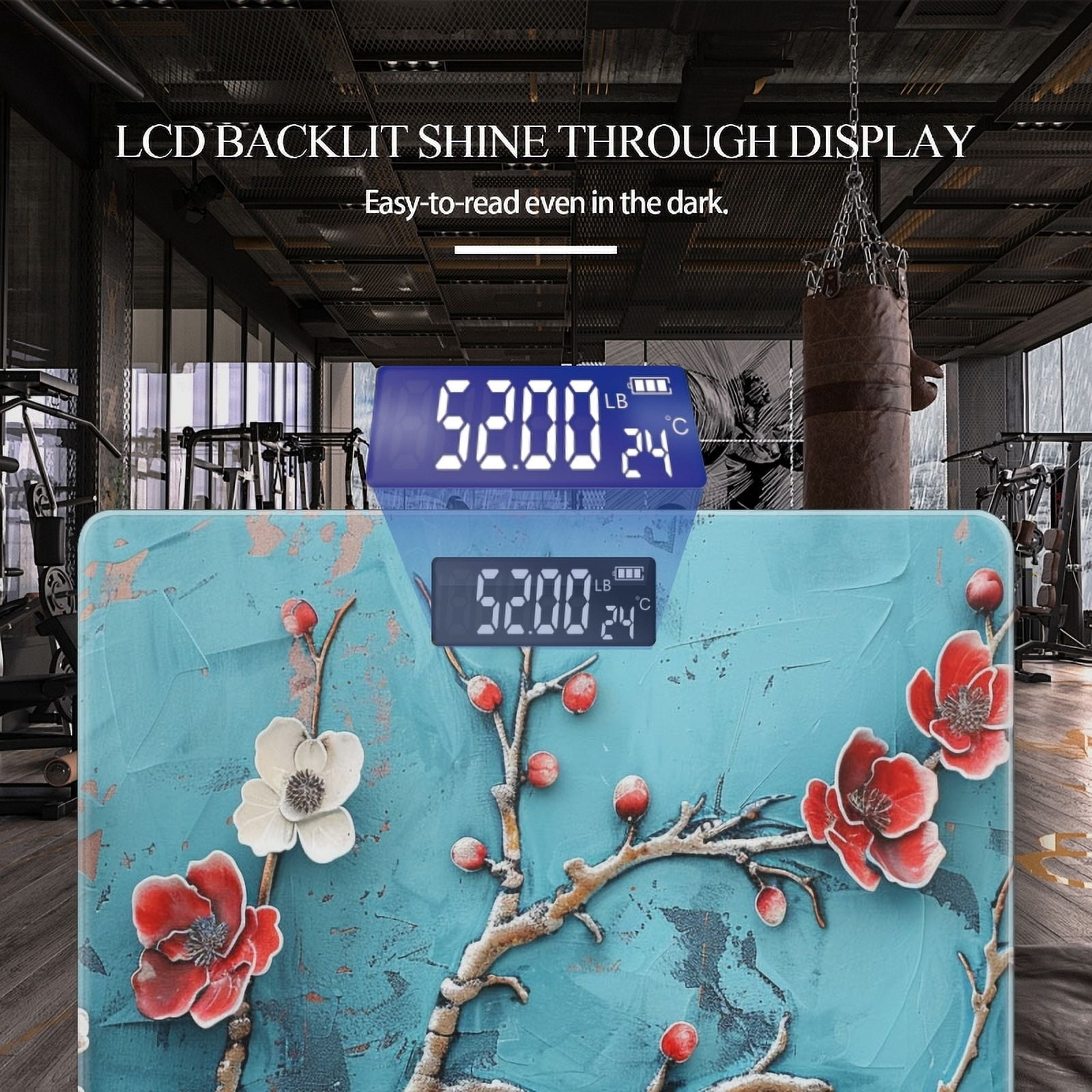 High Precision Body Weight Scale Smart Bathroom Scales with Large LCD Display(400lbs),Decorative for Bedroom-Textured Painting Of Red And White Flowers On Turquoise Background