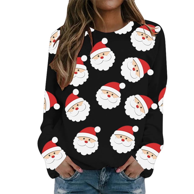 toraway Sweat à Capuche pour Femmes, Fermeture Éclair, Imprimé de Noël, Col Rond, Manches Longues, Décontracté, Mode, L