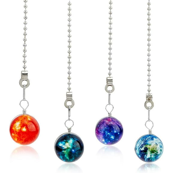 4Pcs Ceiling Fan Pull Chain Glow Universe Decorative Lamp Pull Extension 4 Color Glass Fan String Pendant Extender with Ball Chain Danglers Planet Charm for Ceiling Light Fan Table Lamp Colorful