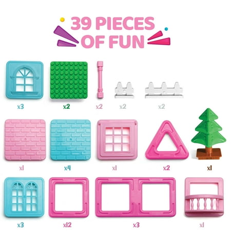 Play Brainy Isabella's House 39 Pc. Magnetic Toy Tiles Building Stem Set for Kids Ages 3 and up