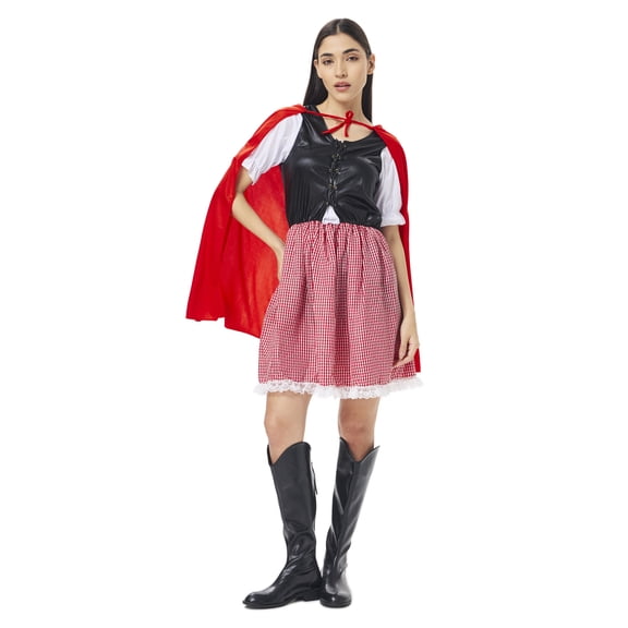 Red Little Riding Hood Costume For Women, Christmas Halloween Party Dress with Cape Adult Role Playing