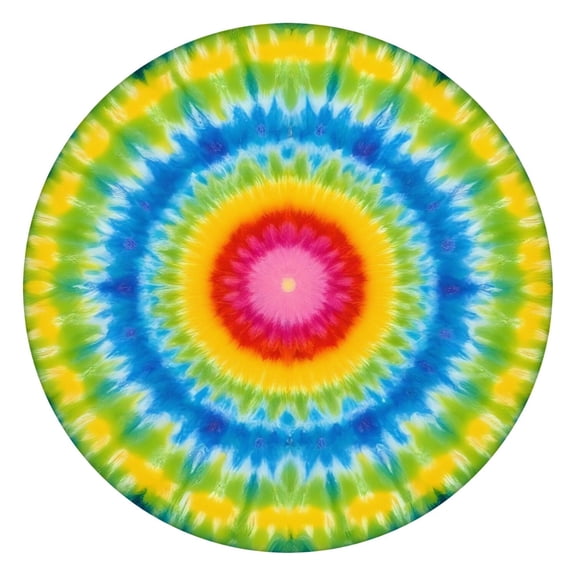 Rainbow Tie Dye Mandala Pattern Round Fitted Tablecloth with Elastic Edge,Dining Table Cover Waterproof,Outdoor Round Tablecloth for Camping,Dining,Indoor and Outdoor