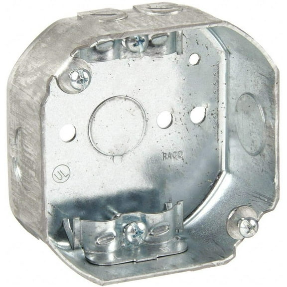 Raco 8146 4" Octagon Box, 1-1/2" Deep, 1/2" Side Knockouts, Side holes, NMSC clamps