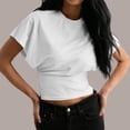 thumbnail image 3 of Ticikt Women's Ruched Crop T-Shirt, Casual Solid Color Short Sleeve Crew Neck Top,White,XL, 3 of 6