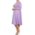 thumbnail image 2 of Women's Plus Size Casual 3/4 Sleeves Basic A-Line Pleated Solid Midi Dress, 2 of 5