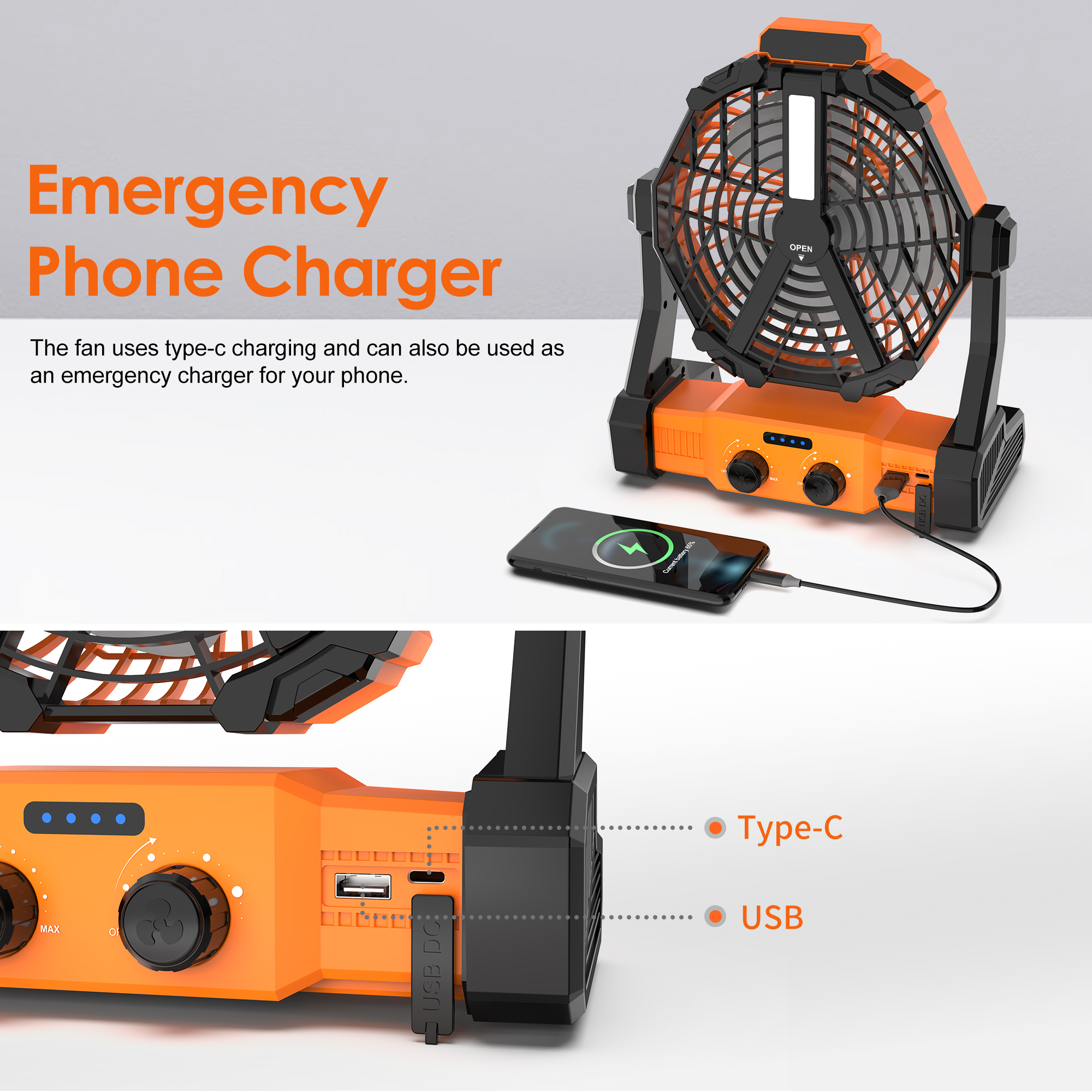 Uarter 7-Inch 4-Speed Portable Rechargeable Camping Fan