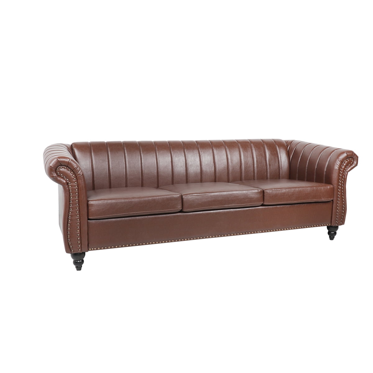 Veryke 84'' Chesterfield Faux Leather Sofa 3 Seater Couch with Rolled ...
