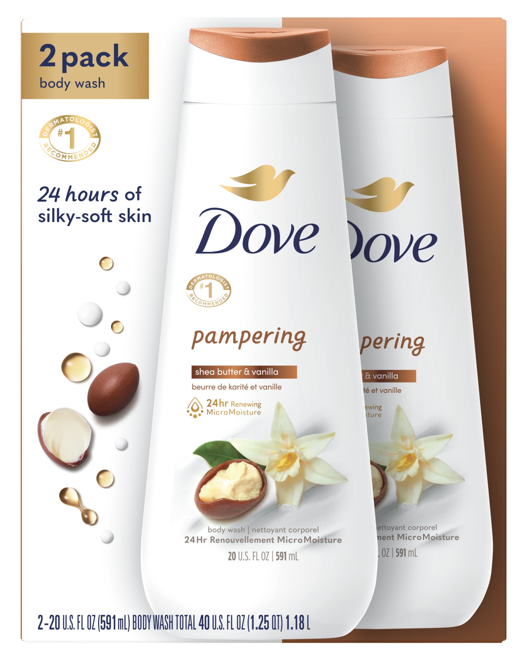 Dove Pampering Shea Butter & Vanilla Liquid Body Wash, 20 oz, 2 Count