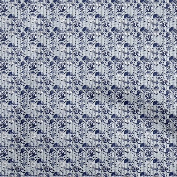 oneOone Cotton Cambric Navy Blue Fabric Ocean Underwater Life Craft Projects Decor Fabric Printed By The Yard 42 Inch Wide