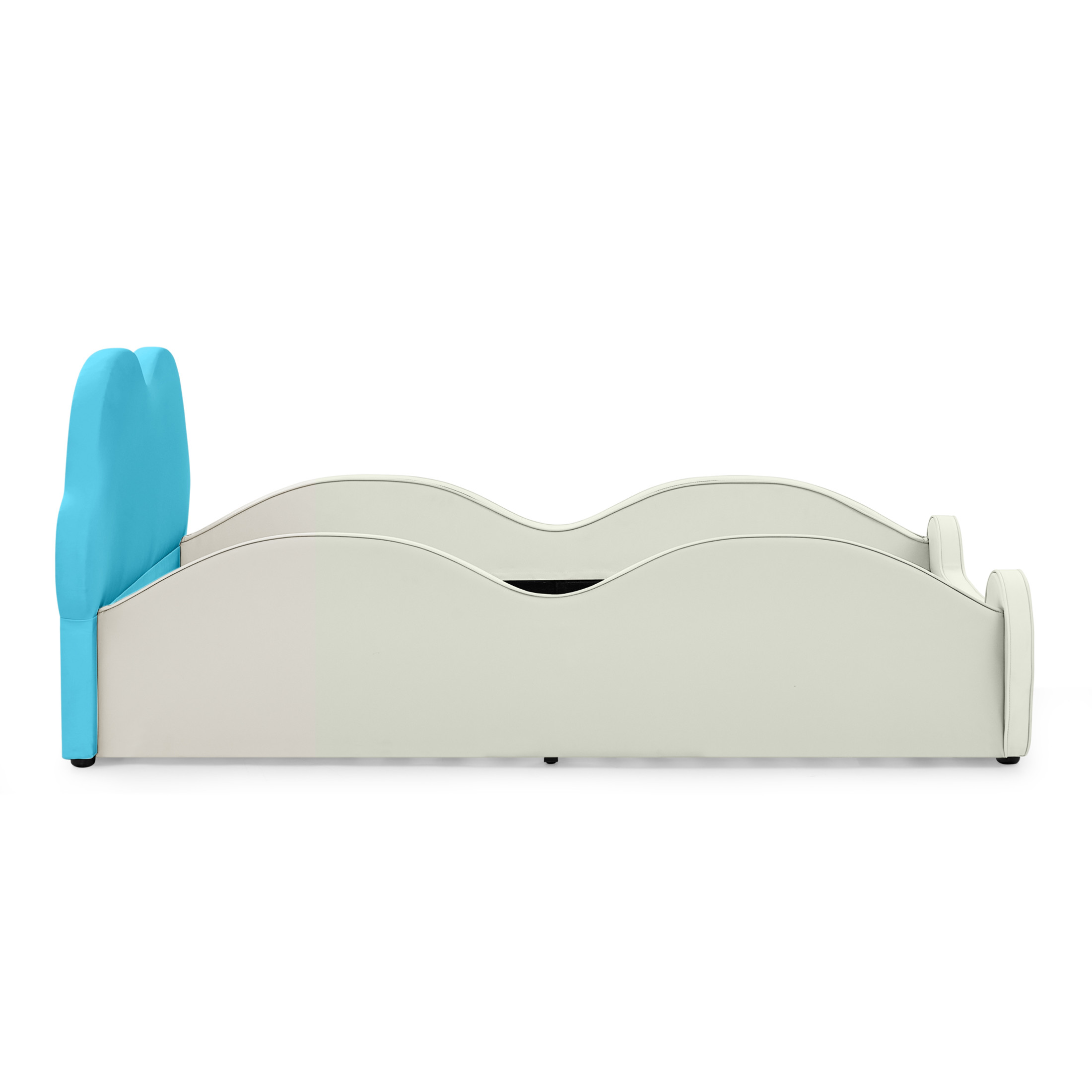 Noble House Mavor Twin Size Cute Cloud PU Leather Kids Bed with Guardrails, Cartoon Safety Toddler Bed, Blue & Beige
