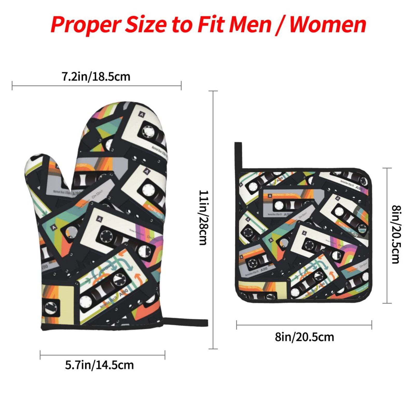 Retro Vintage Cassette Tape 4Pcs Oven Mitts and Pot Holders Sets Oven Kitchen Gloves Hot Pads for Cooking BBQ Baking Grilling
