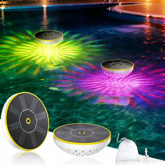 Floating Pool Light, Upgraded Solar RGB Colour Changing Pool Floating Lights Floating Chlorine Dispenser, IP68 Waterproof LED Hot Tub Lights for Pools, Pond Parties, Hot Tubs, Garden Outdoor