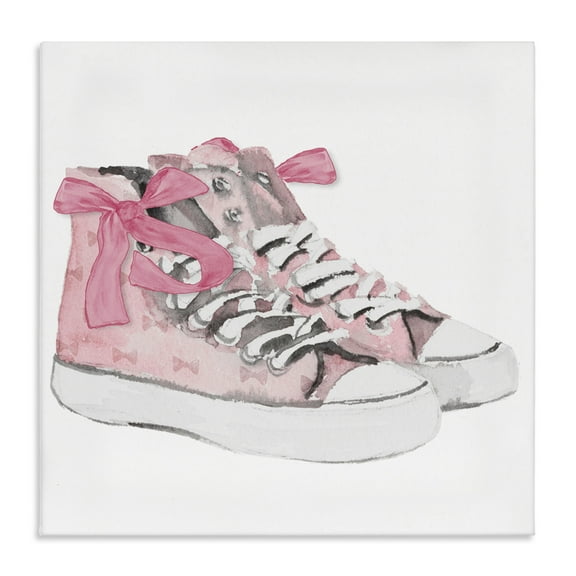 Stupell Industries Simple Pink Bow Sneakers Fashion Painting Wrapped Canvas Art Print Wall Art, 17 x 17